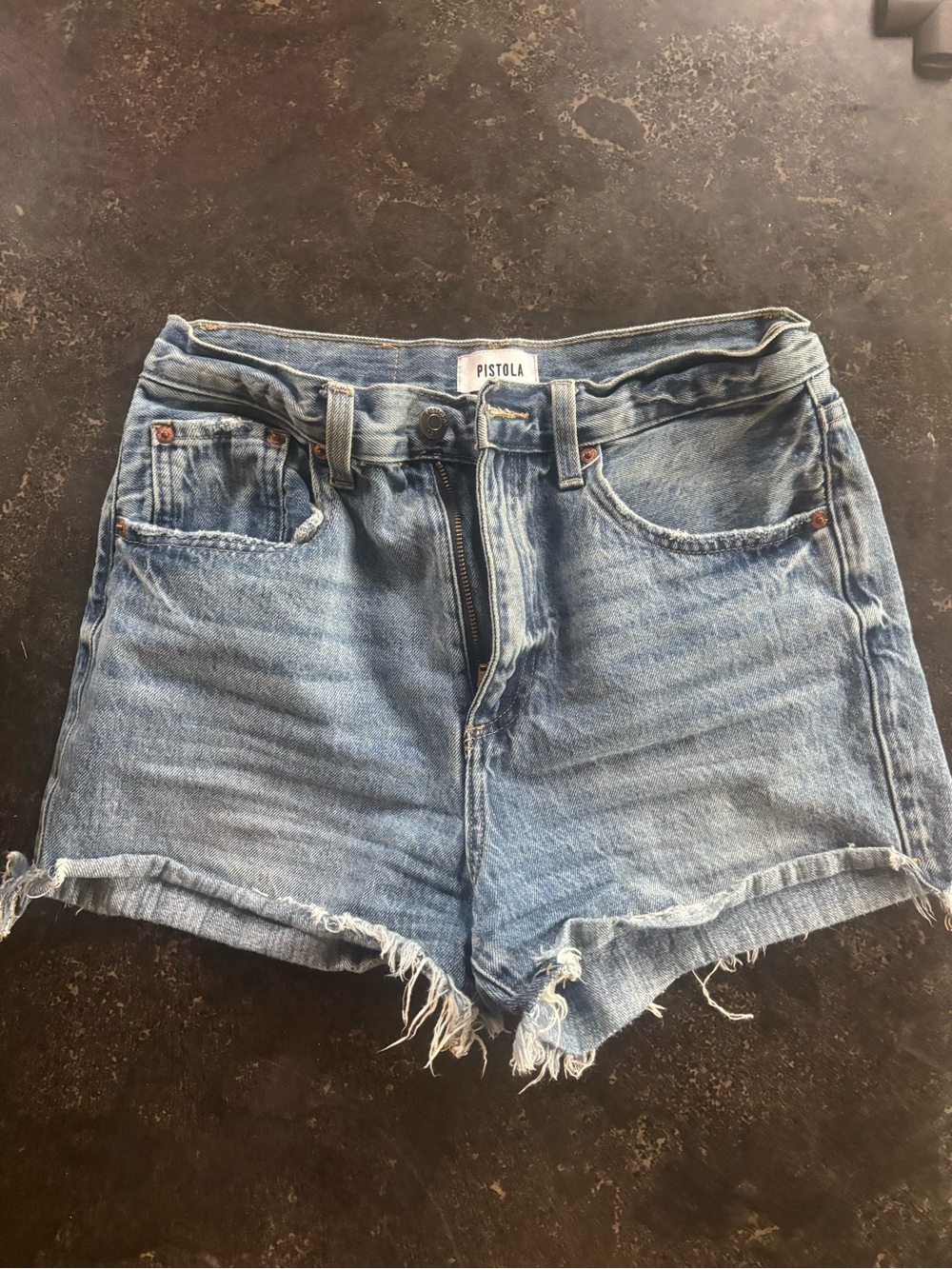pistola Light Blue High-Rise Frayed Hem Denim Shorts